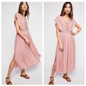 Free People Sway Away Crochet Midi Dress pink